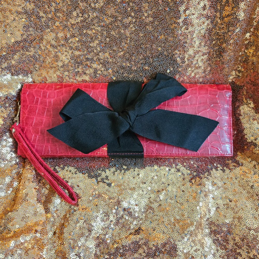Crocodile Emboss Clutch with Wristlet Strap